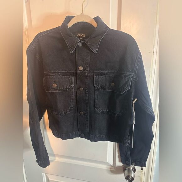 ETICA - RIVE WORKWEAR denim JACKET IN OBSIDIAN-BLACK size xs NWT - Picture 3 of 6